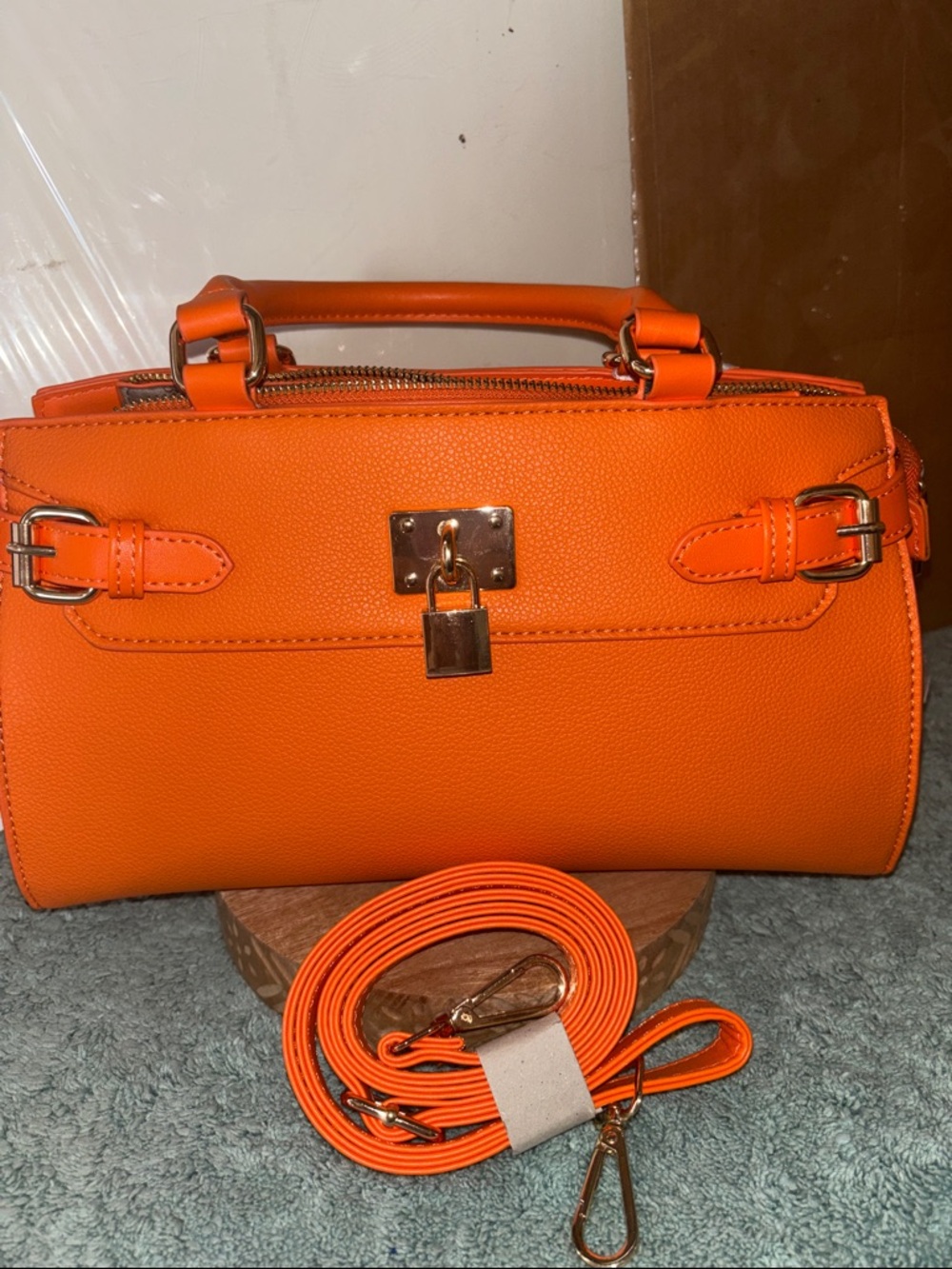 Vibrant Orange Structured Satchel with Detachable Strap